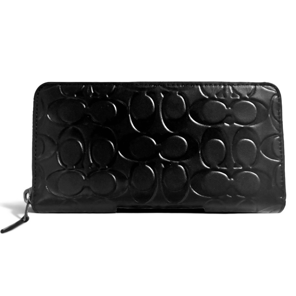 Coach Accordion Wallet In Signature Black Leather Men Unisex
